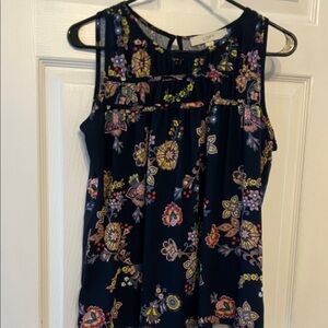 LOFT Navy Floral Sleeveless Blouse